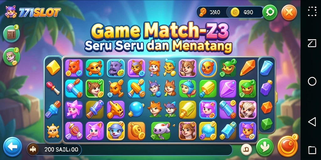 Gameplay Match-3 yang penuh warna di 171SLOT.