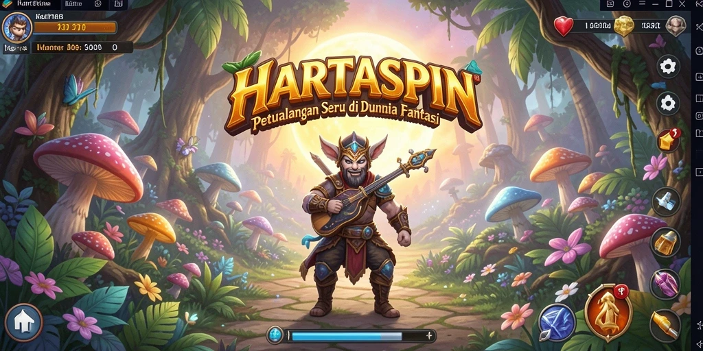 Screenshot HARTASPIN menunjukkan aksi petualangan mendebarkan dan grafis cantik.