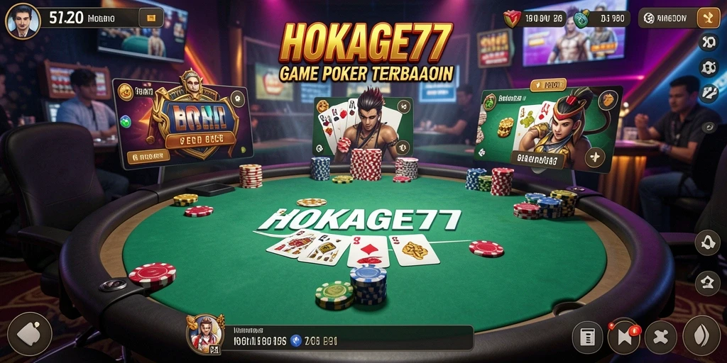 Screenshot HOKAGE77 menampilkan gameplay poker yang seru dan interaktif.
