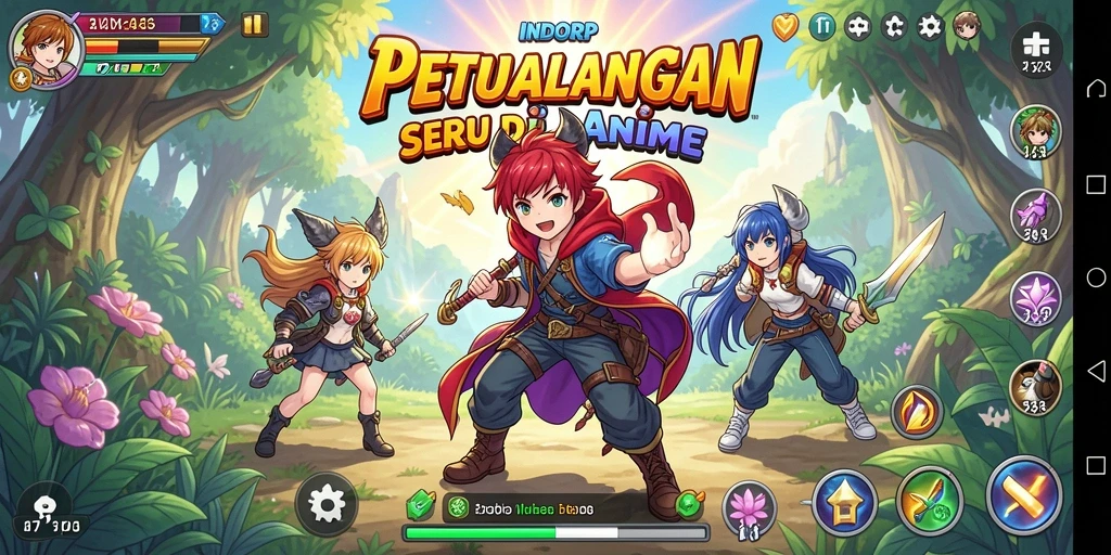 Tangkapan layar gameplay INDORP yang menampilkan karakter anime dalam aksi.