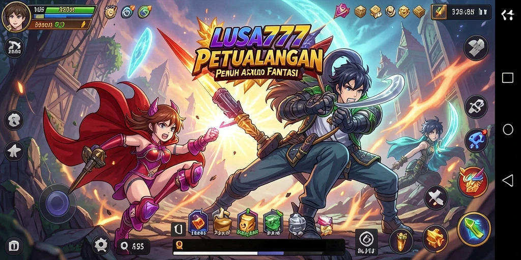 Screenshot LUSA777 menampilkan pertarungan seru karakter anime.