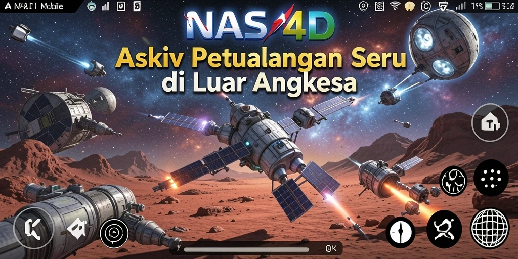 Screenshot utama NASA4D yang menunjukkan gameplay aksi seru di luar angkasa.