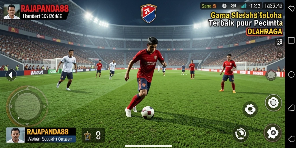 Tampilan gameplay mendebarkan di RAJAPANDA88 dengan aksi sepak bola nyata.