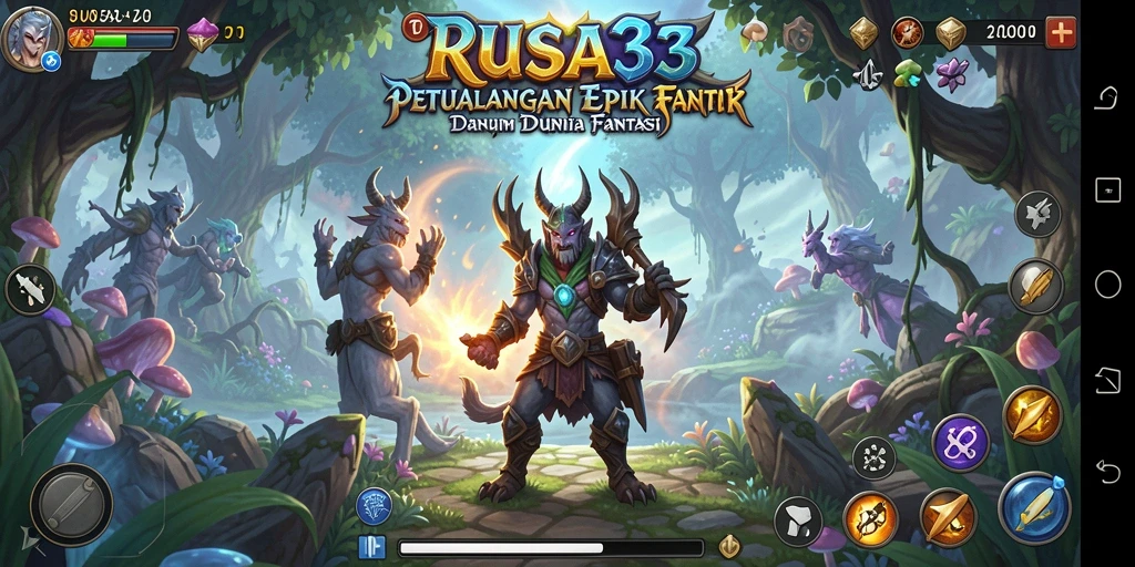 Screenshot utama RUSA33 menampilkan pertempuran seru di dunia fantasi.
